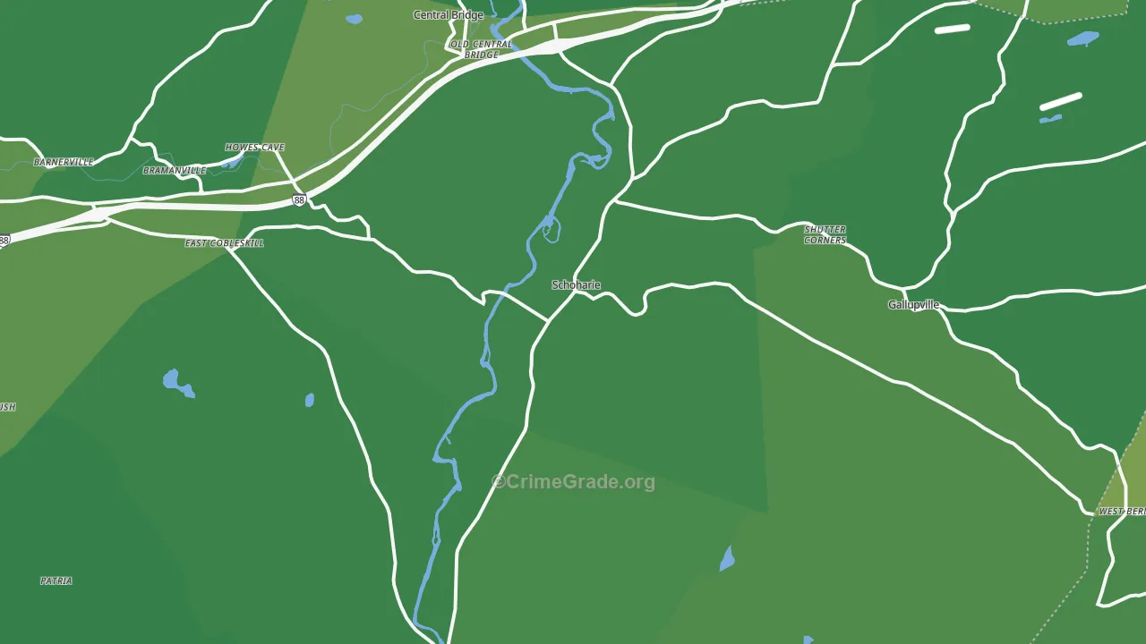 Schoharie, NY Map of Vehicle Theft Rates