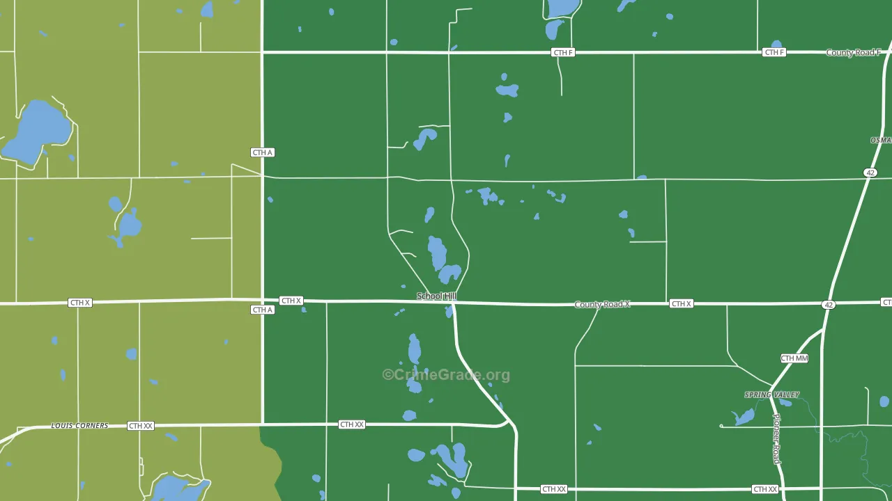 School Hill, WI Map of Vehicle Theft Rates