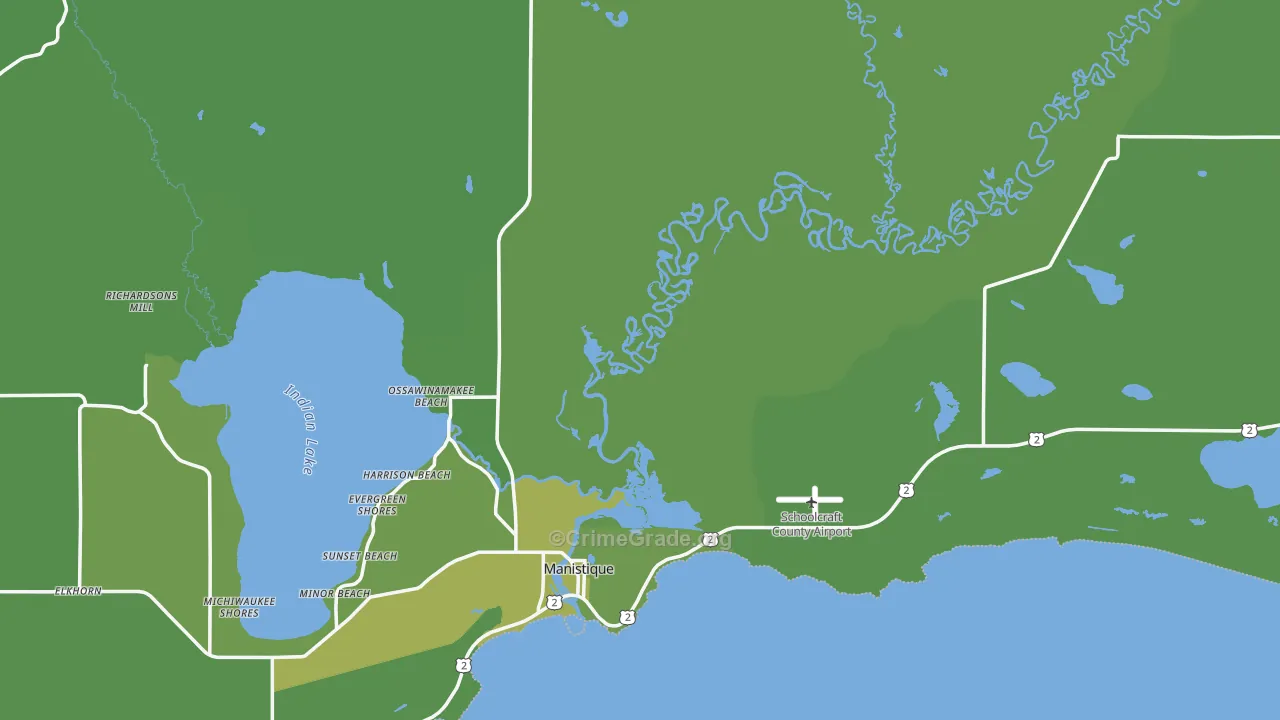 Schoolcraft County, MI Map of Vehicle Theft Rates