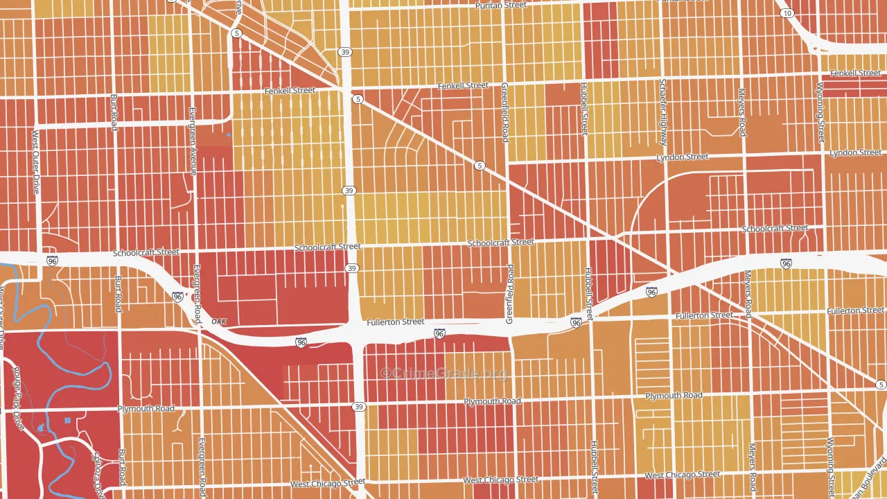 Schoolcraft Southfield, Detroit, MI Map of Vehicle Theft Rates