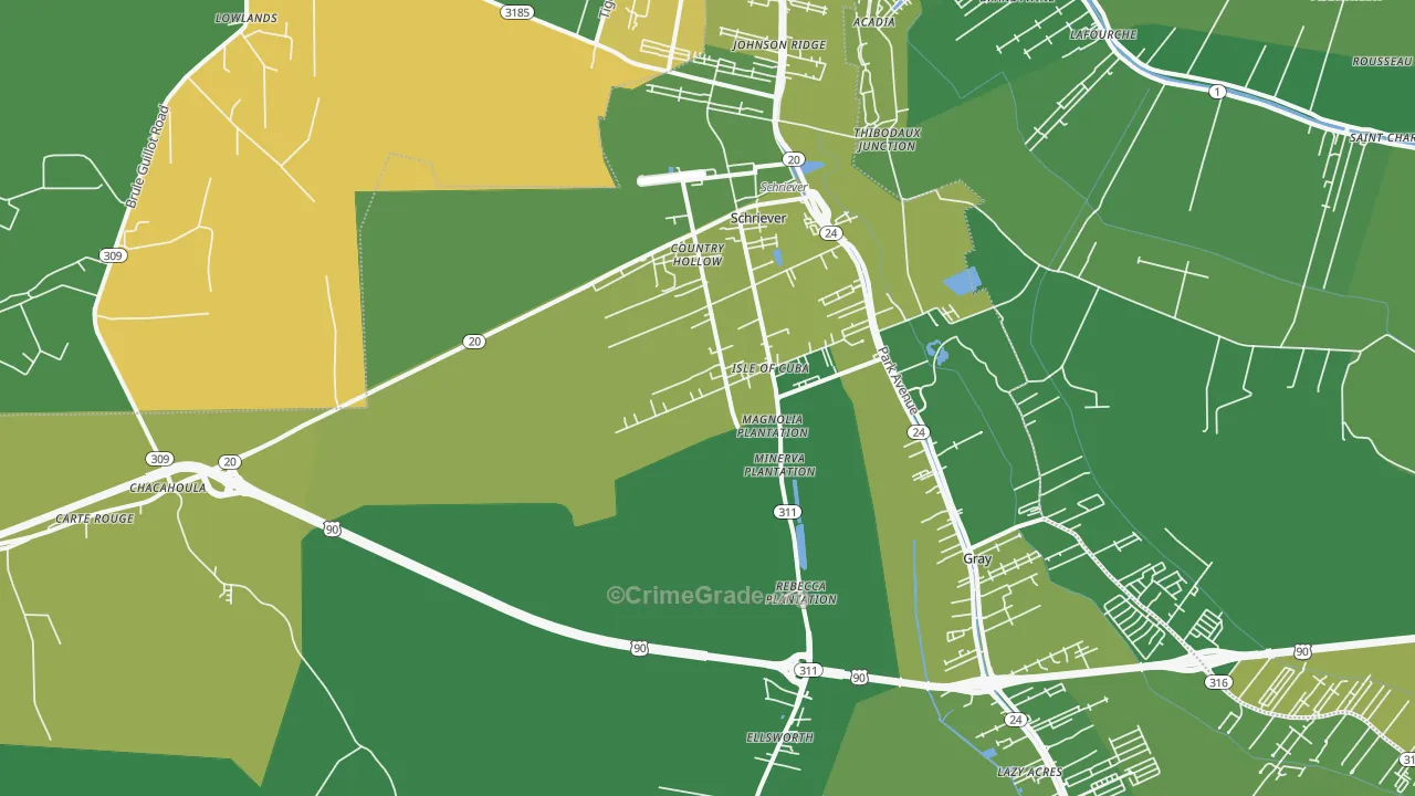 Schriever, LA Map of Vehicle Theft Rates