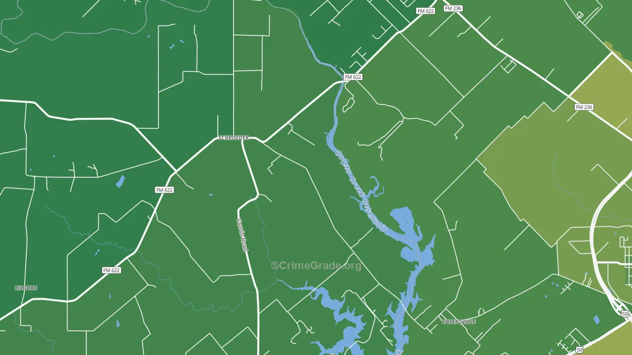 Schroeder, TX Map of Vehicle Theft Rates