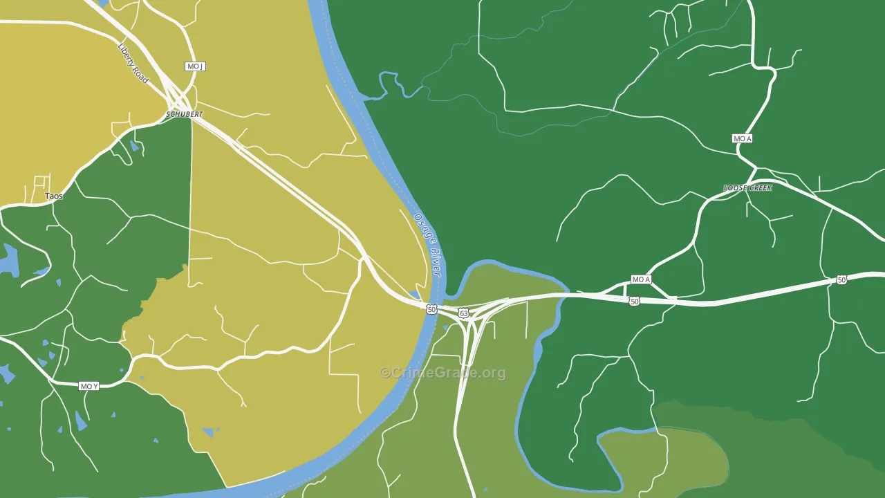 Schubert, MO Map of Vehicle Theft Rates