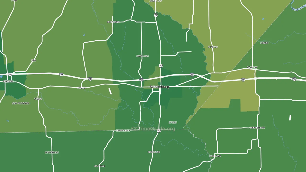 Schulenburg, TX Map of Vehicle Theft Rates