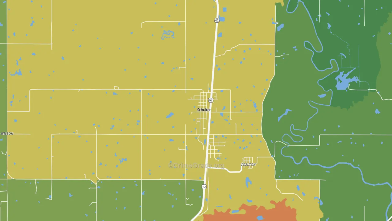 Schulter, OK Map of Vehicle Theft Rates