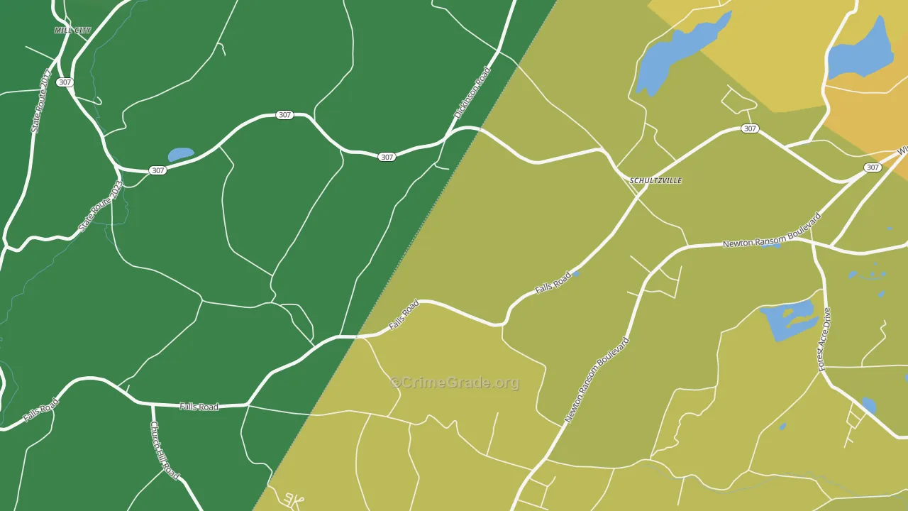 Schultzville, PA Map of Vehicle Theft Rates