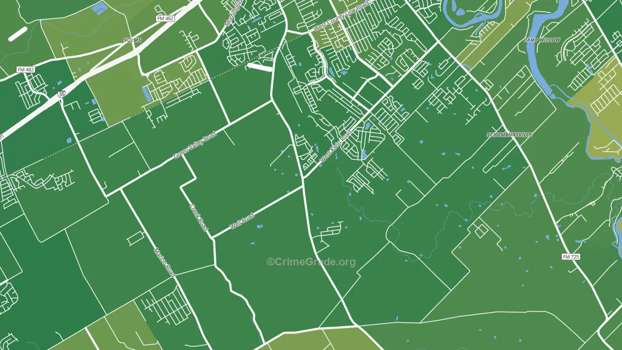 Schumannsville, TX Map of Vehicle Theft Rates