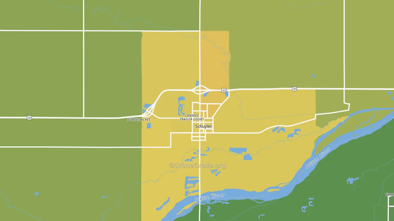 Schuyler, NE Map of Vehicle Theft Rates