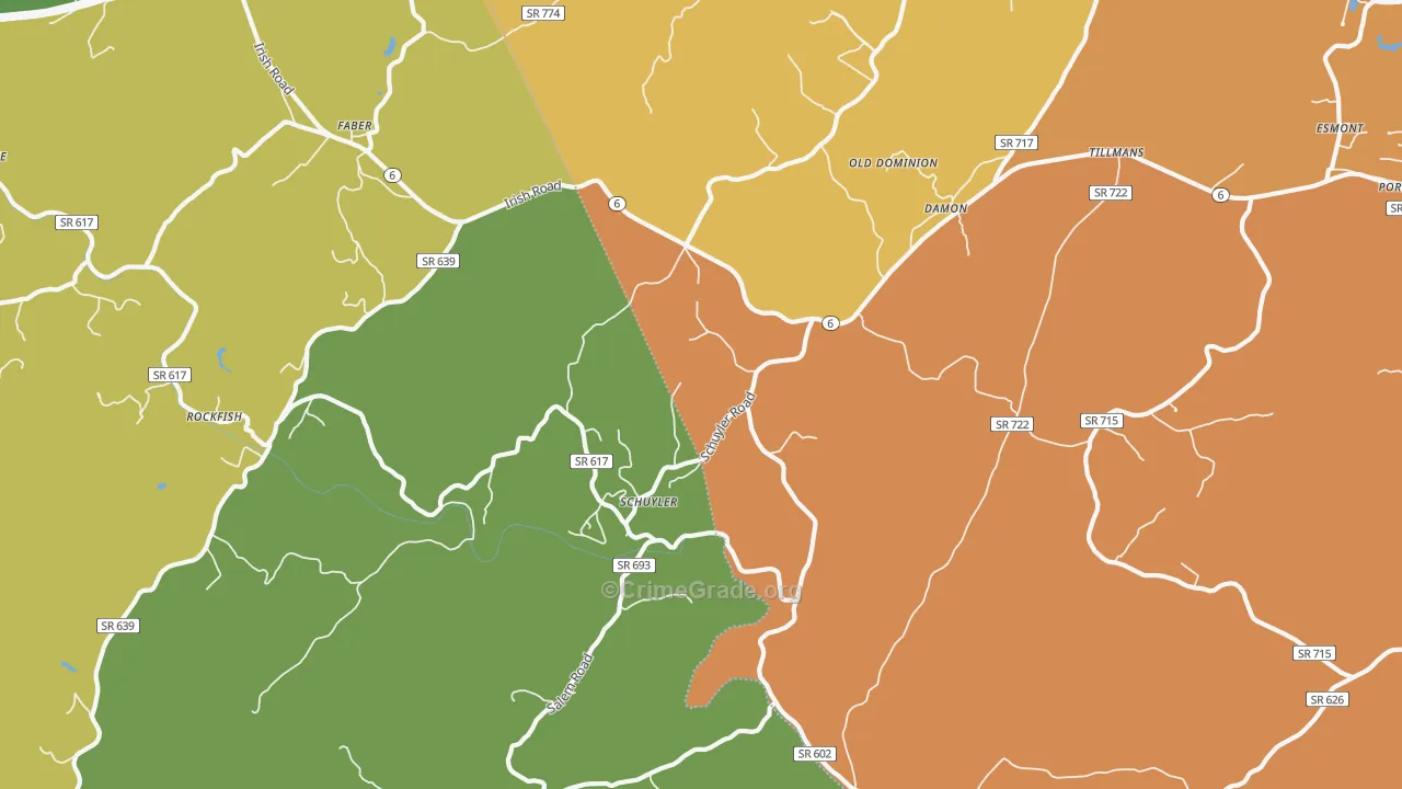 Schuyler, VA Map of Vehicle Theft Rates