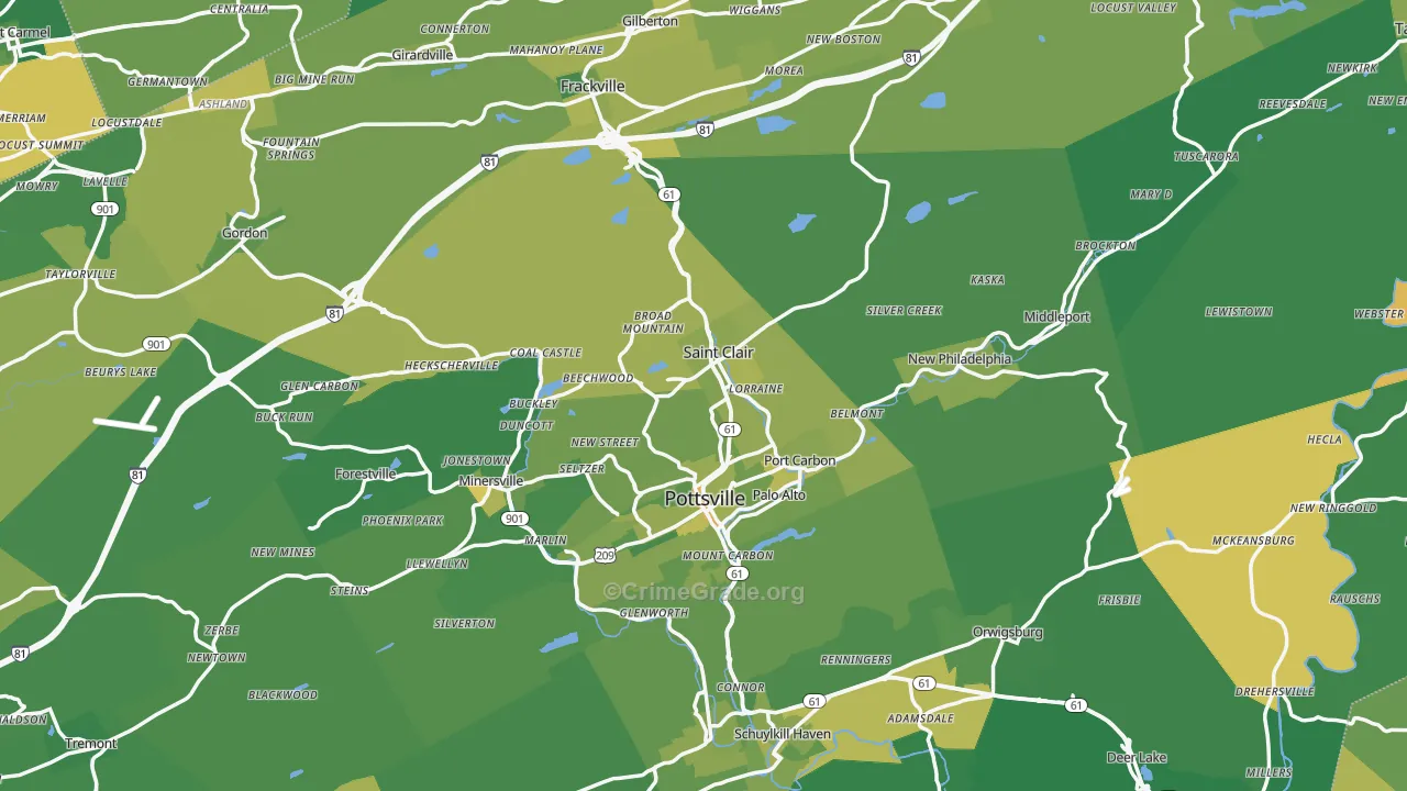 Schuylkill County, PA Map of Vehicle Theft Rates
