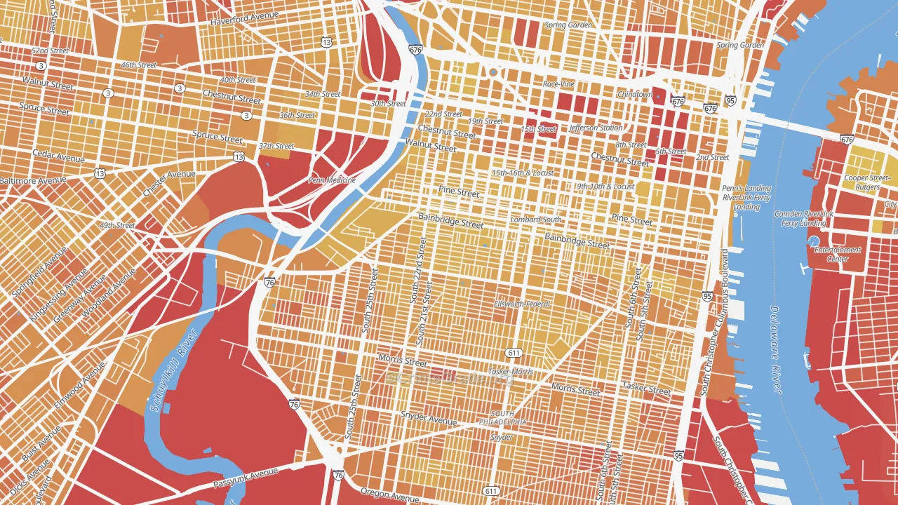 Schuylkill Southwest, Philadelphia, PA Map of Vehicle Theft Rates