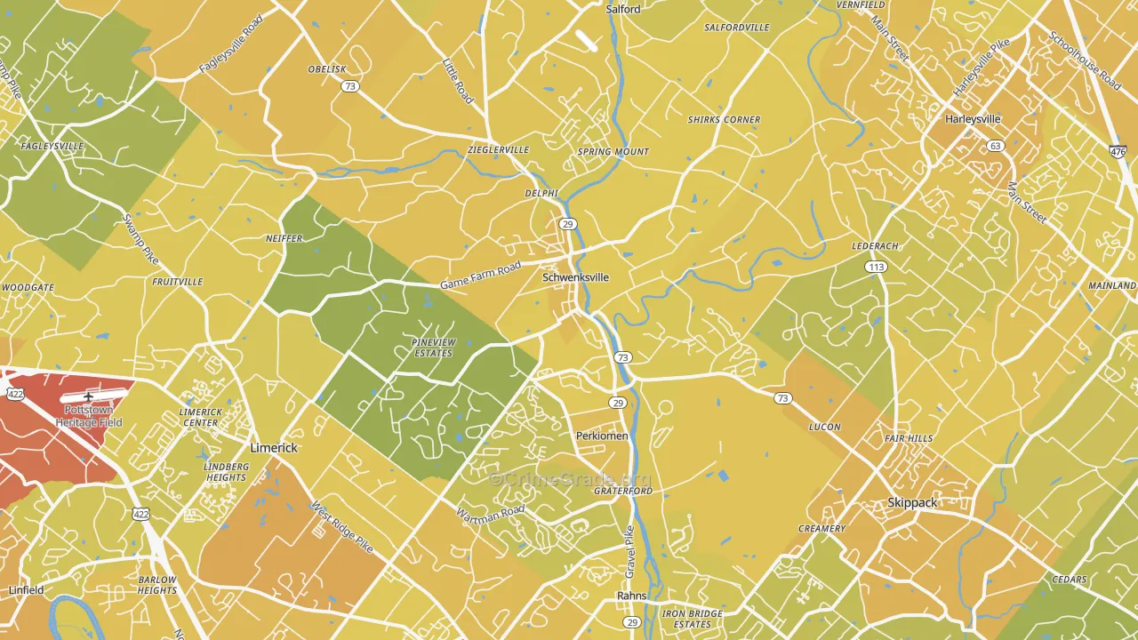 Schwenksville, PA Map of Vehicle Theft Rates