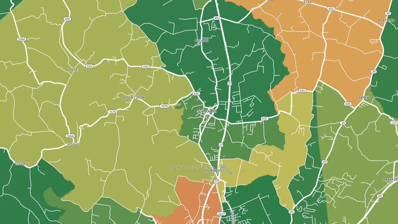 Science Hill, KY Map of Vehicle Theft Rates