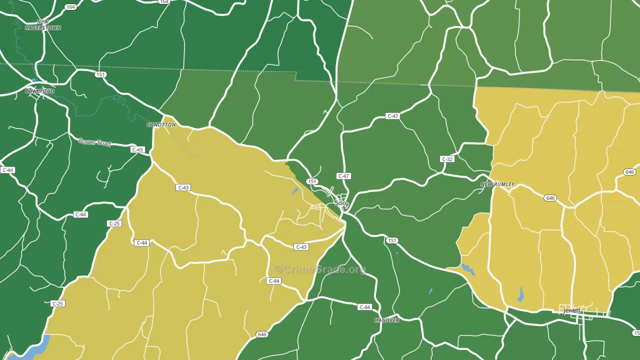 Scio, OH Map of Vehicle Theft Rates
