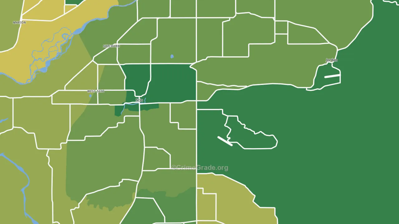 Scio, OR Map of Vehicle Theft Rates