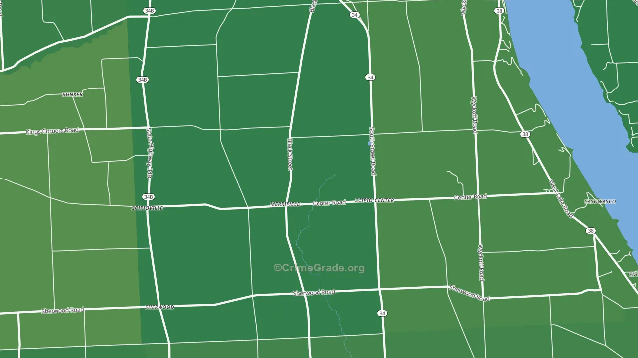 Scipio Center, NY Map of Vehicle Theft Rates