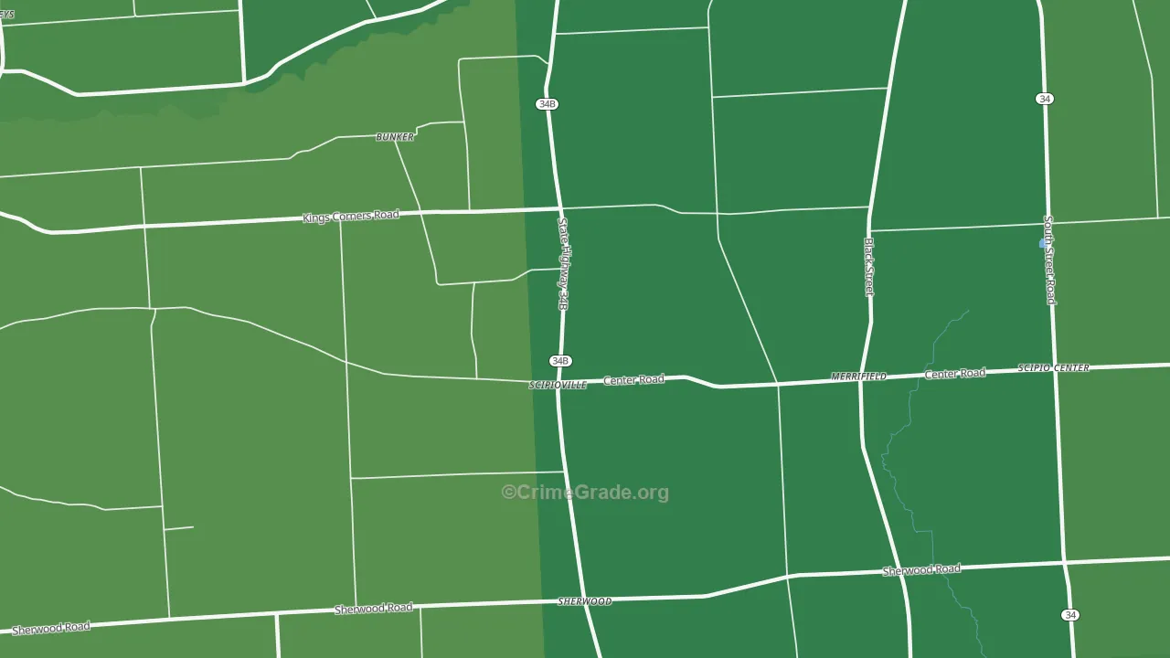 Scipioville, NY Map of Vehicle Theft Rates