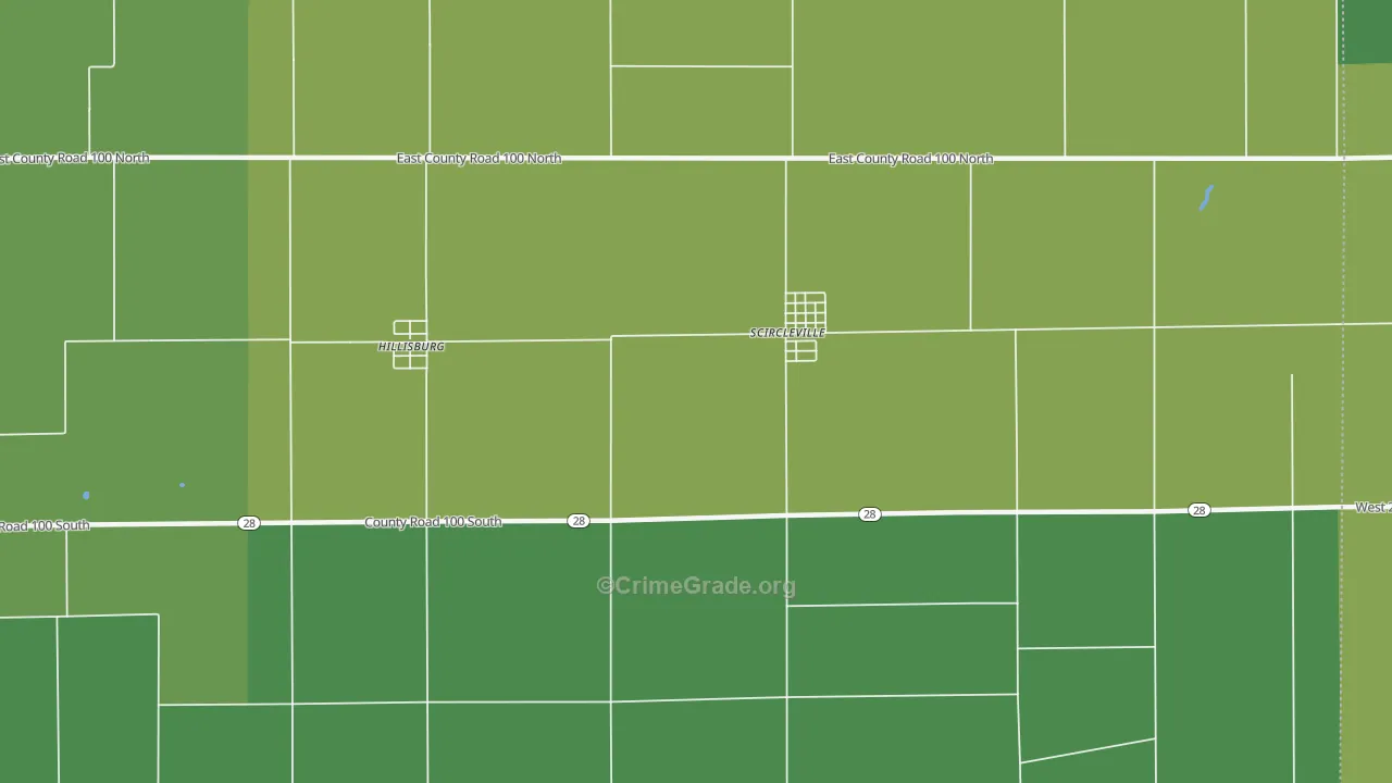 Scircleville, IN Map of Vehicle Theft Rates