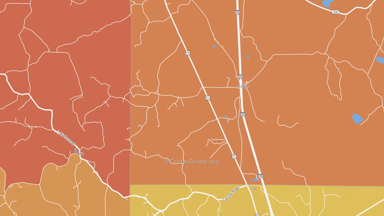 Scobey, MS Map of Vehicle Theft Rates