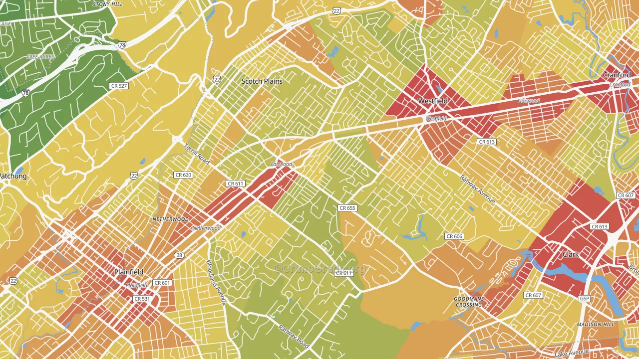 Scotch Plains, NJ Map of Vehicle Theft Rates