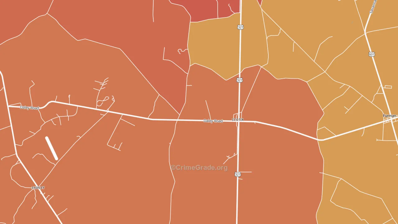 Scotia, SC Map of Vehicle Theft Rates