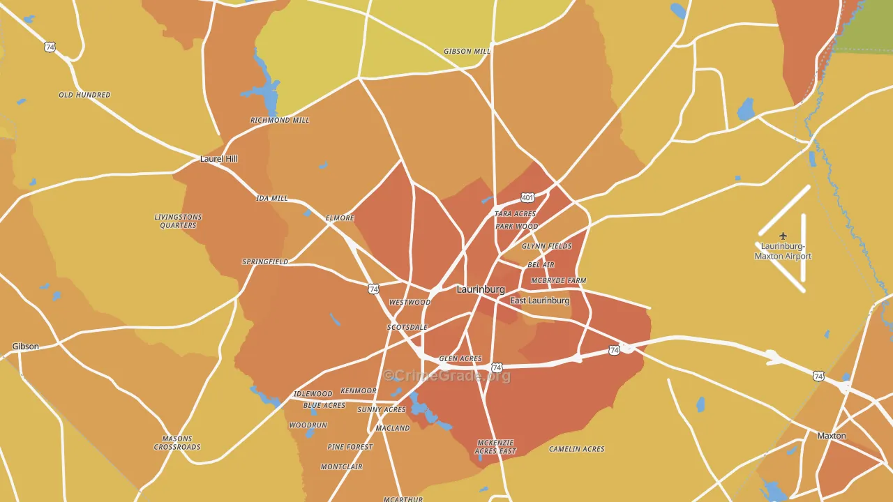 Scotland County, NC Map of Vehicle Theft Rates