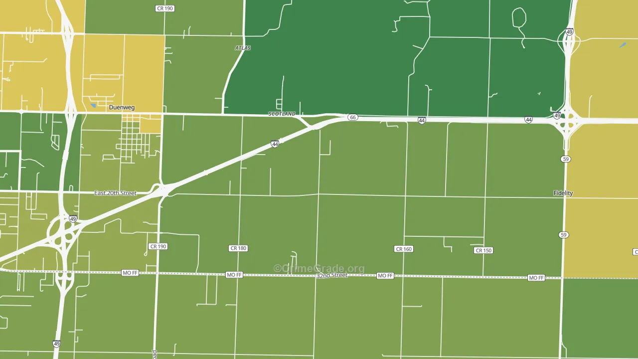 Scotland, MO Map of Vehicle Theft Rates