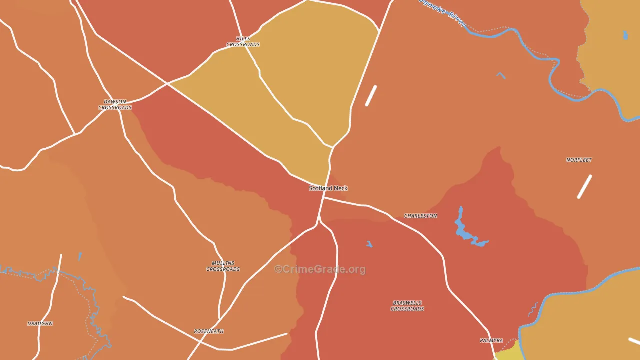 Scotland Neck, NC Map of Vehicle Theft Rates