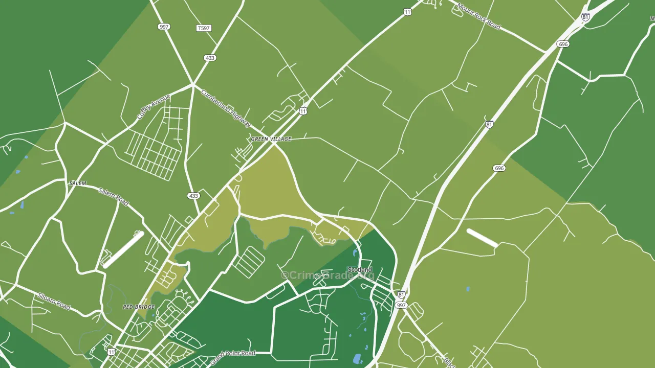 Scotland, PA Map of Vehicle Theft Rates