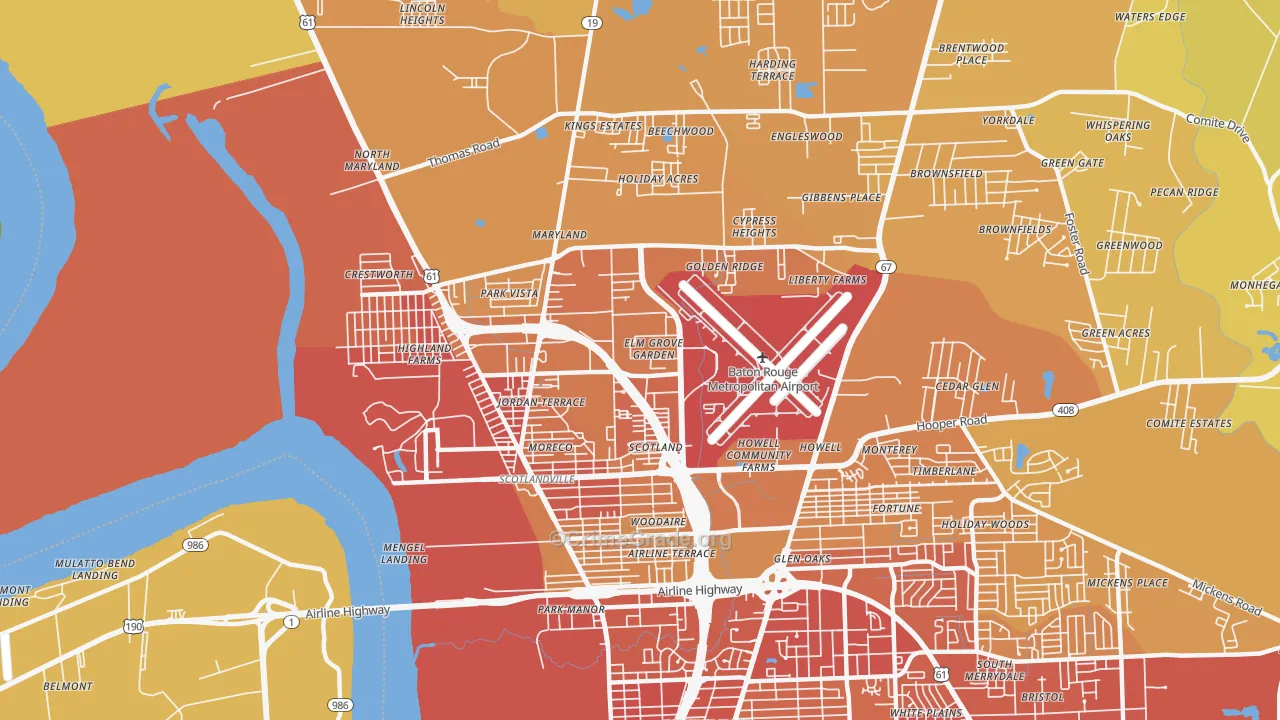Scotlandville, Baton Rouge, LA Map of Vehicle Theft Rates