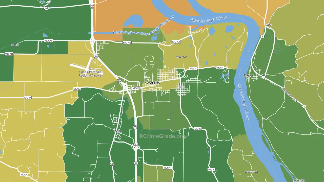 Scott City, MO Map of Vehicle Theft Rates