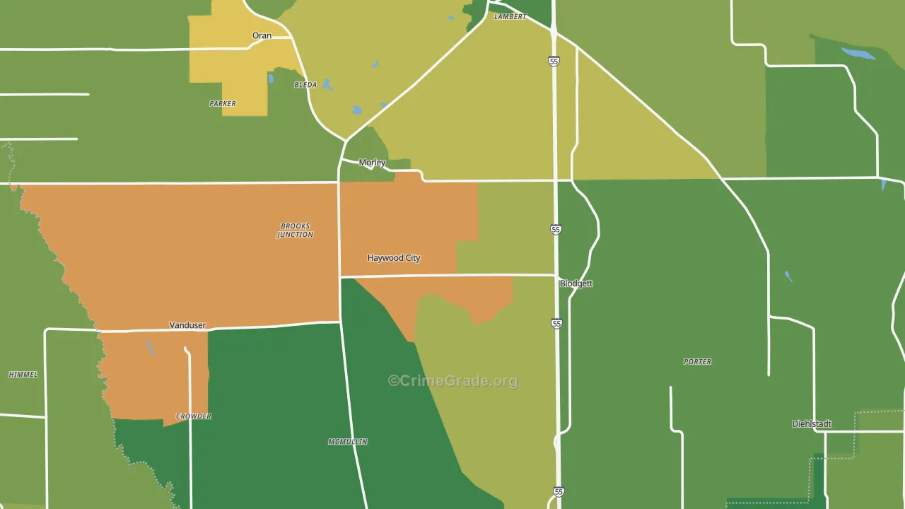 Scott County, MO Map of Vehicle Theft Rates
