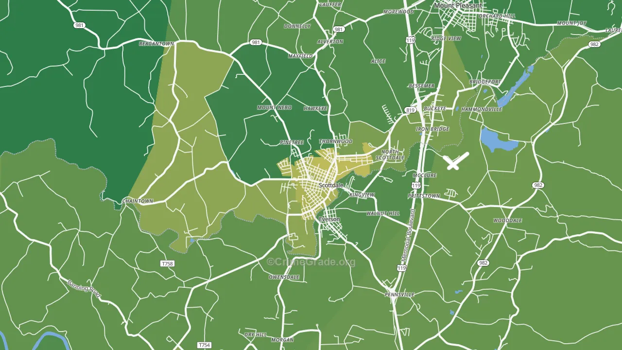 Scottdale, PA Map of Vehicle Theft Rates