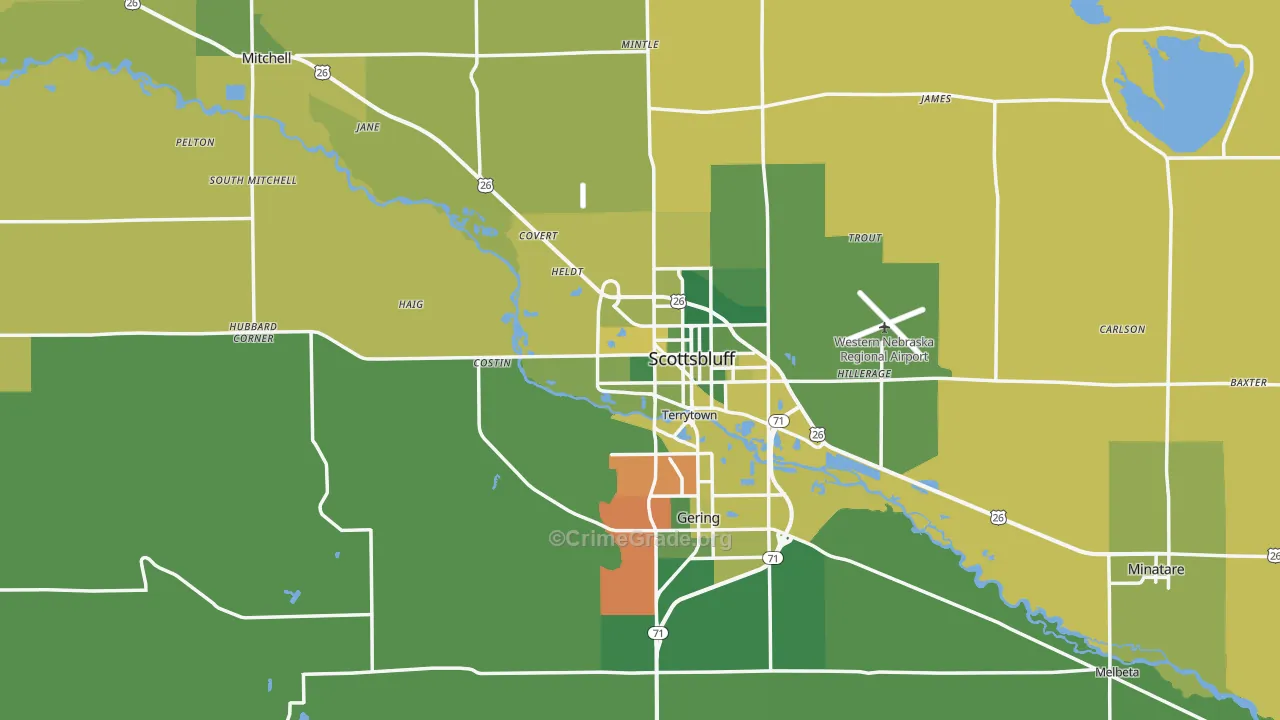 Scotts Bluff County, NE Map of Vehicle Theft Rates