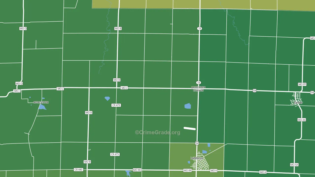 Scotts Corner, MO Map of Vehicle Theft Rates