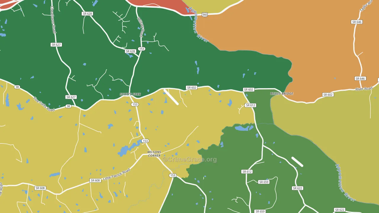 Scotts Fork, VA Map of Vehicle Theft Rates