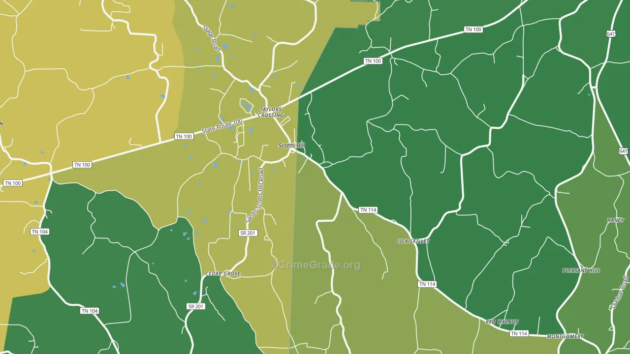 Scotts Hill, TN Map of Vehicle Theft Rates