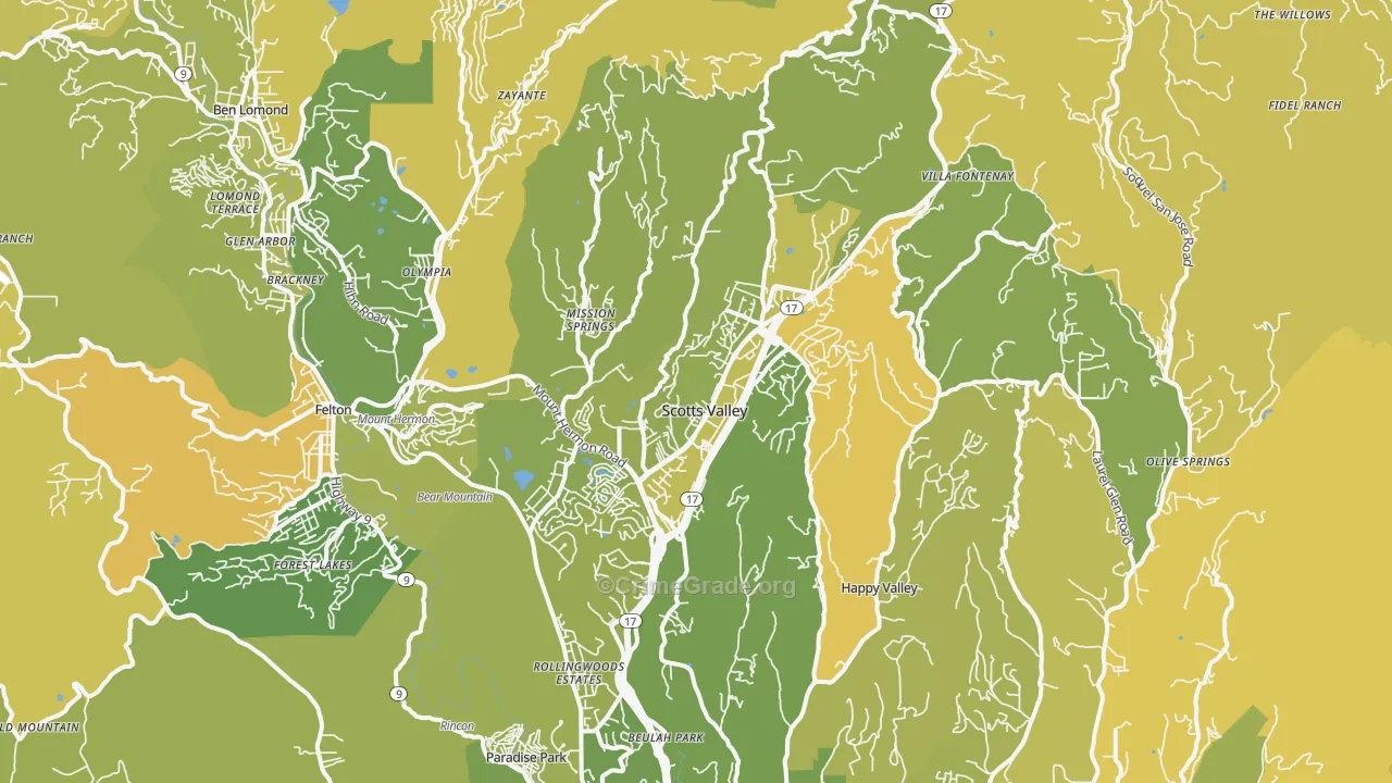 Scotts Valley, CA Map of Vehicle Theft Rates
