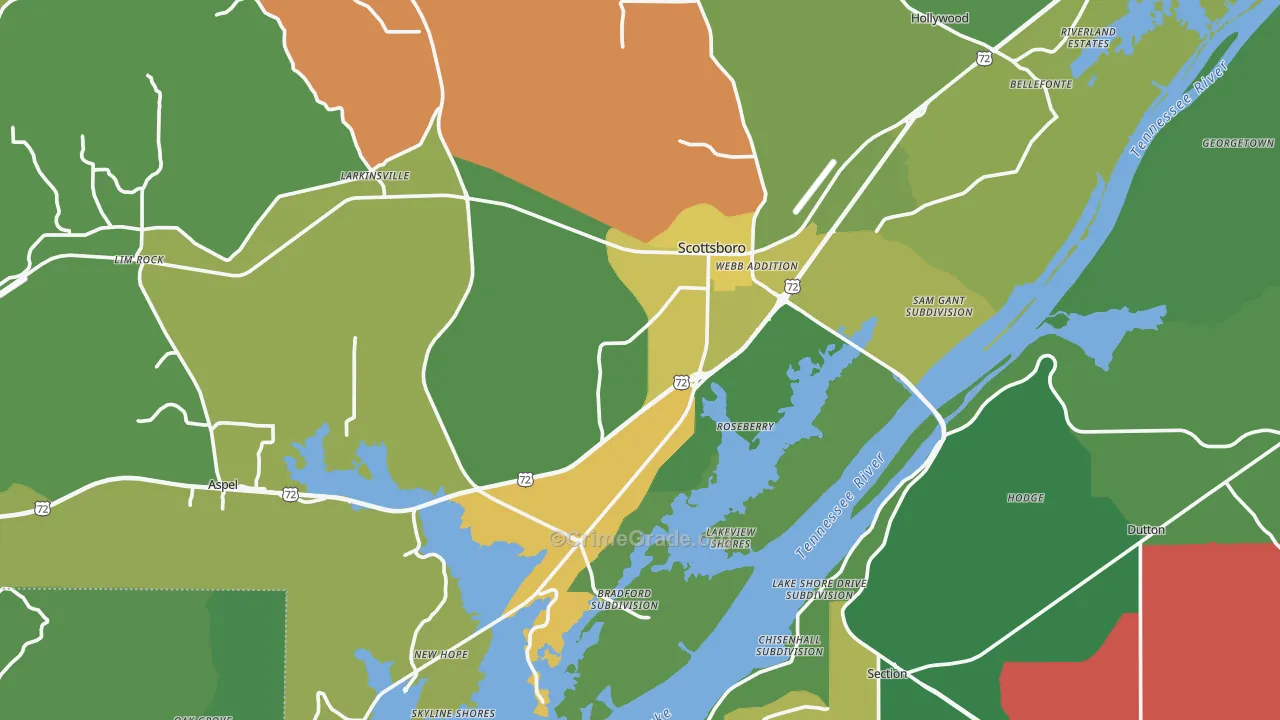 Scottsboro, AL Map of Vehicle Theft Rates