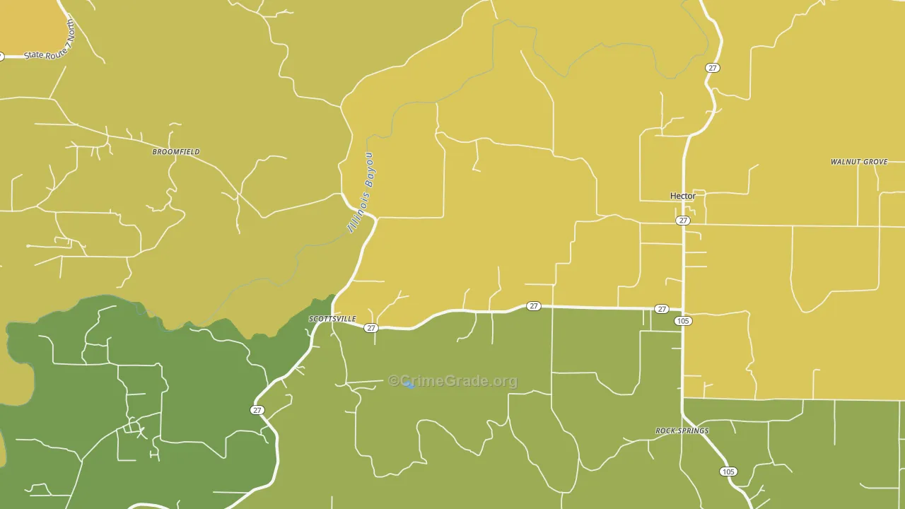 Scottsville, AR Map of Vehicle Theft Rates