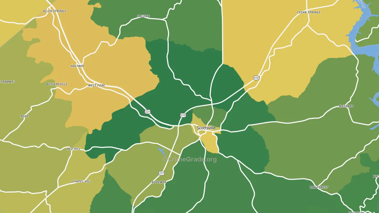 Scottsville, KY Map of Vehicle Theft Rates