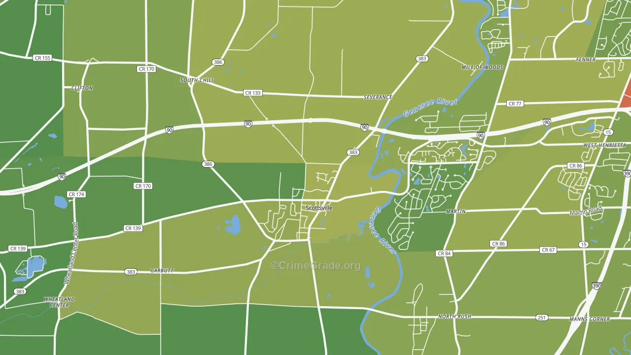 Scottsville, NY Map of Vehicle Theft Rates