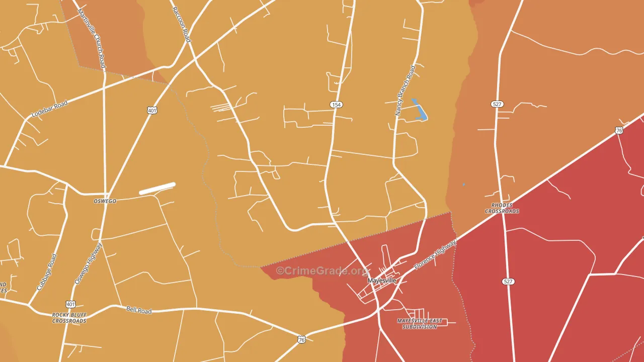 Scottsville, SC Map of Vehicle Theft Rates