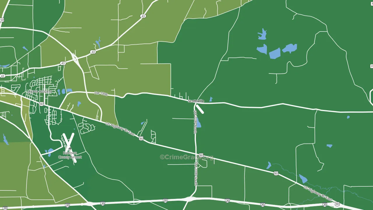 Scottsville, TX Map of Vehicle Theft Rates