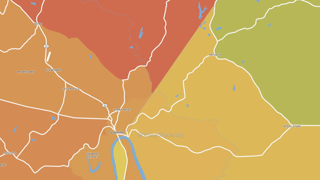 Scottsville, VA Map of Vehicle Theft Rates