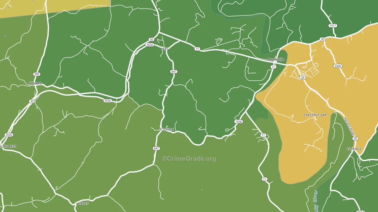 Scoville, KY Map of Vehicle Theft Rates