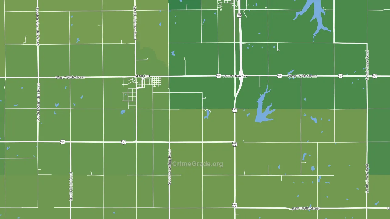 Scranton, KS Map of Vehicle Theft Rates