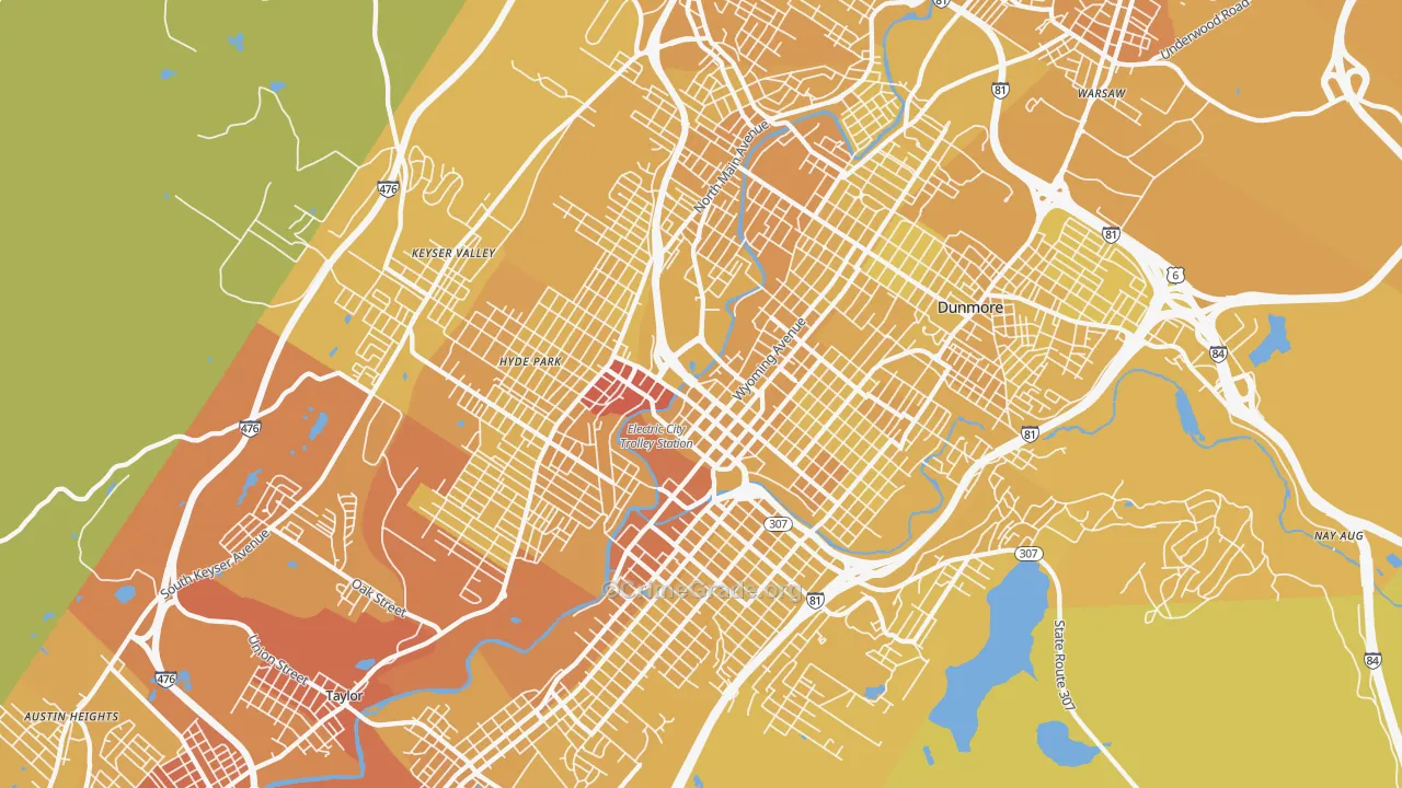 Scranton, PA Map of Vehicle Theft Rates