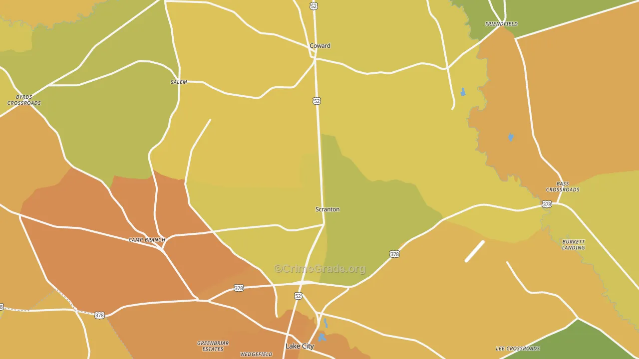 Scranton, SC Map of Vehicle Theft Rates