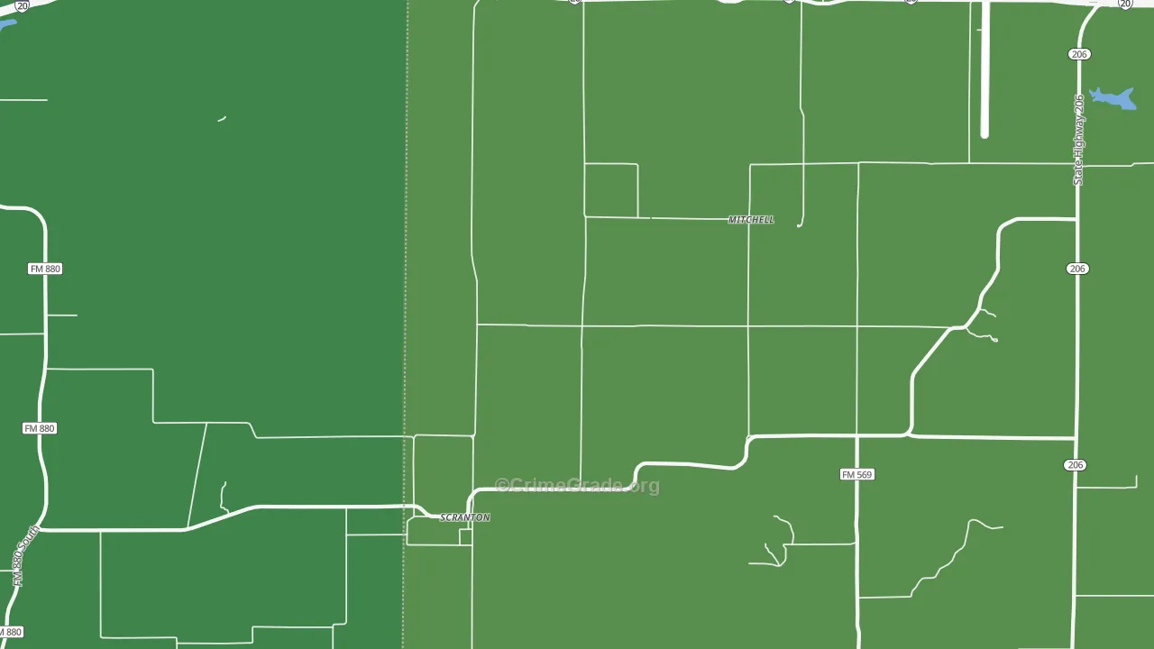 Scranton, TX Map of Vehicle Theft Rates